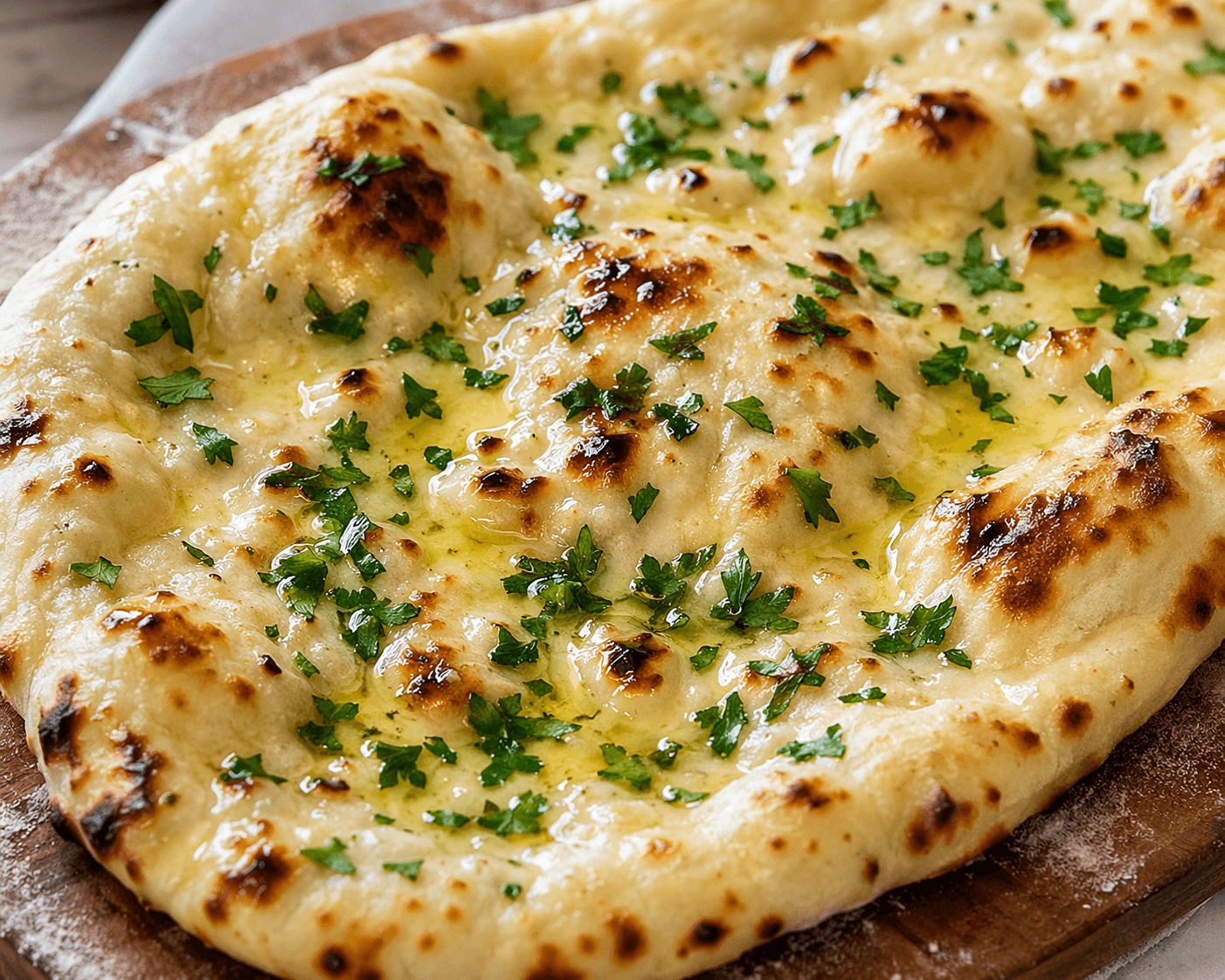 Cheesy Garlic Naan (Pan Version)